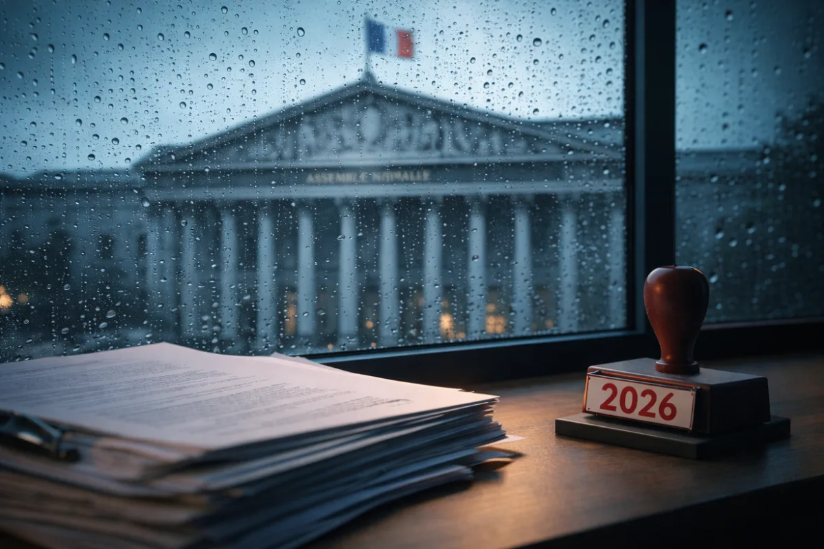 Réforme LMNP 2026 — Nouvelle fiscalité du loueur meublé non professionnel Réforme fiscale LMNP 2026 : Assemblée nationale et documents législatifs avec tampon 2026