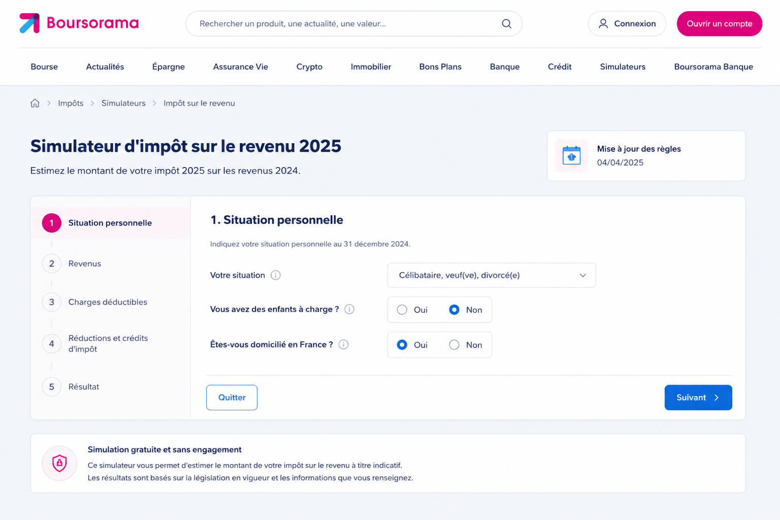 BoursoBank — simulateur d'impôt sur le revenu 2026 Simulateur impôt 2026 BoursoBank Boursorama — calcul impôt sur le revenu en accès libre