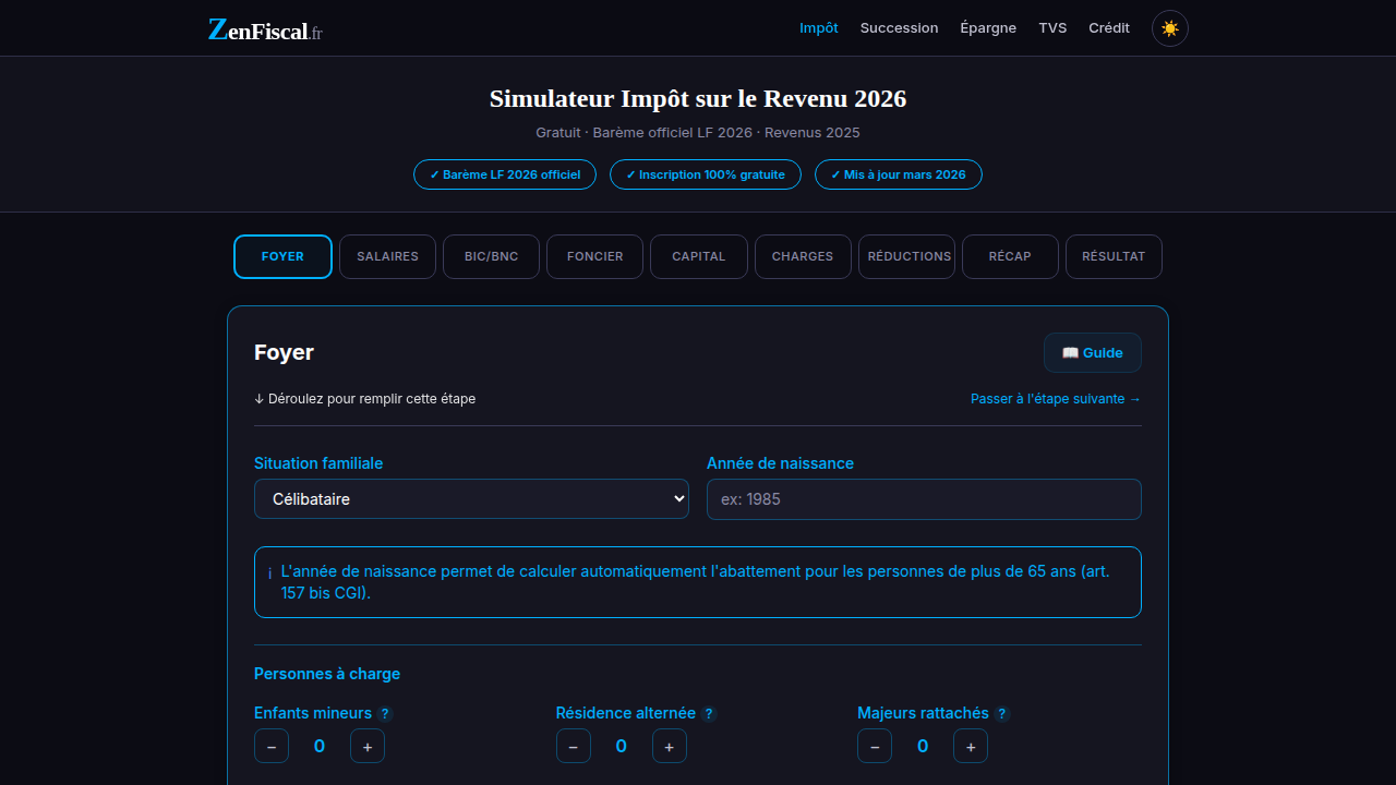 Simulateur impôt 2026 ZenFiscal — sans email, sans téléphone Comparatif des simulateurs impôt 2026 gratuits et sans inscription